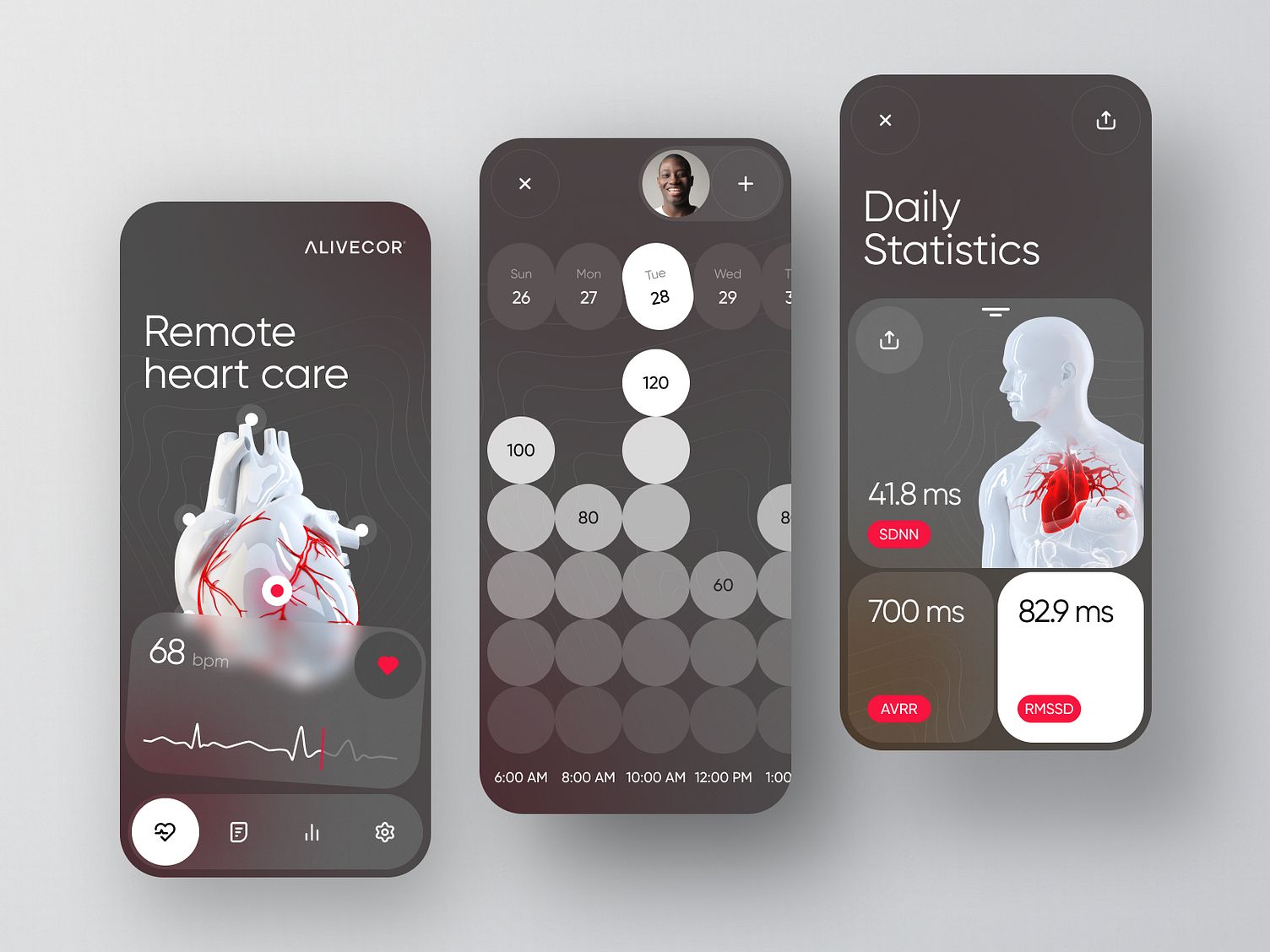 An example of the heart rate tracking app