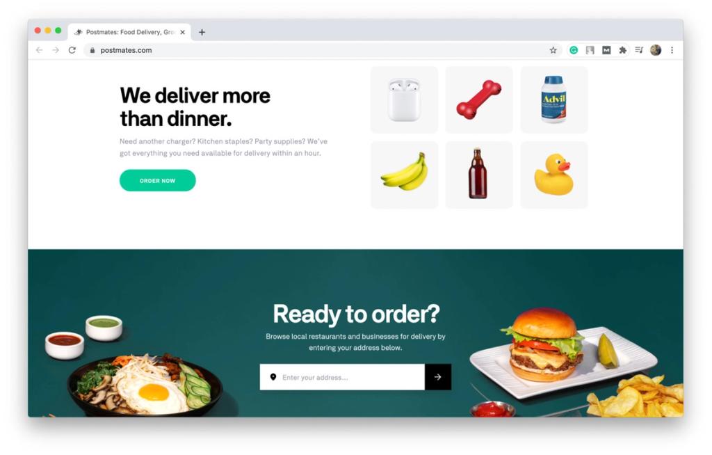 Just like Postmates do, you can offer various categories of items that you deliver on the Home Screen
