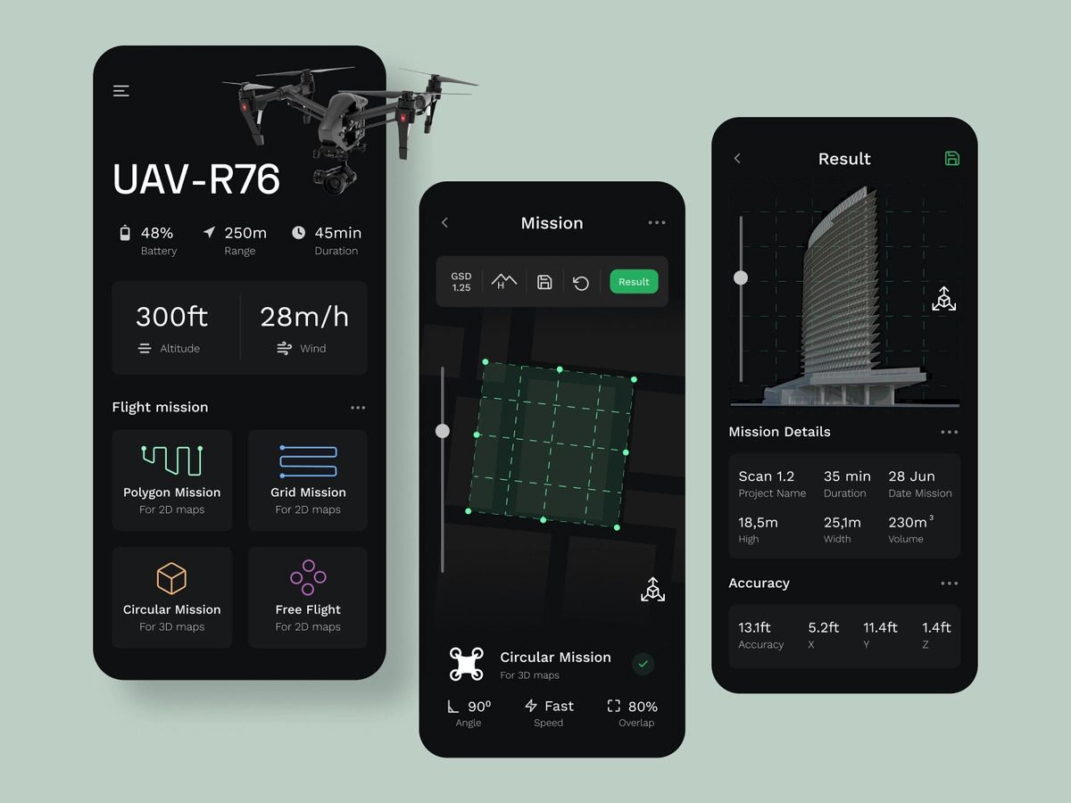 The commercial drone market benefits from well-developed navigating features a lot since it helps with flight control and prevents drone hardware from being damaged (*image by [Fireart Studio](https://dribbble.com/Fireart-d){ rel="nofollow" target="_blank" .default-md}*)