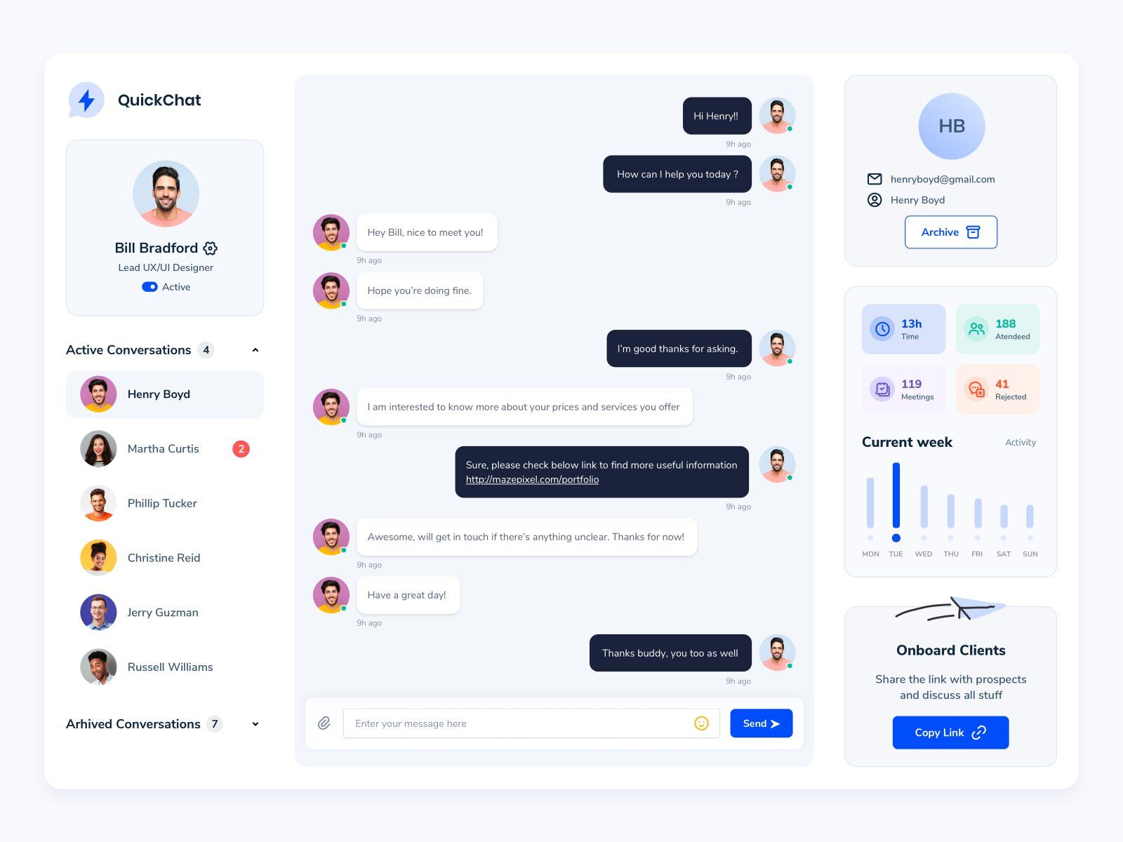 A business solution for team management helps its users to communicate via the chatting functionality (*image by [Emy Lascan](https://dribbble.com/mazepixel){ rel="nofollow" target="_blank" .default-md}*)