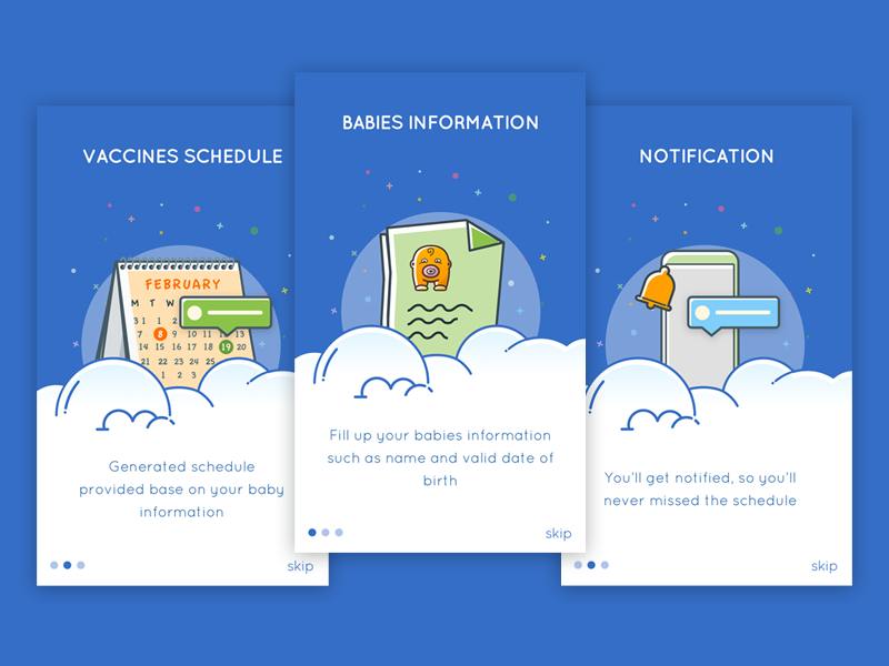 The example of onboarding screens (*image by [Hendra Gunawan](https://dribbble.com/hndragnwn){ rel="nofollow" .default-md}*)