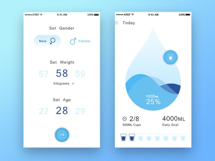 Hydration measurement apps are also great helpers when it comes to shaping your body (*image by [suchi](https://dribbble.com/suchi159){ rel="nofollow" .default-md}*)