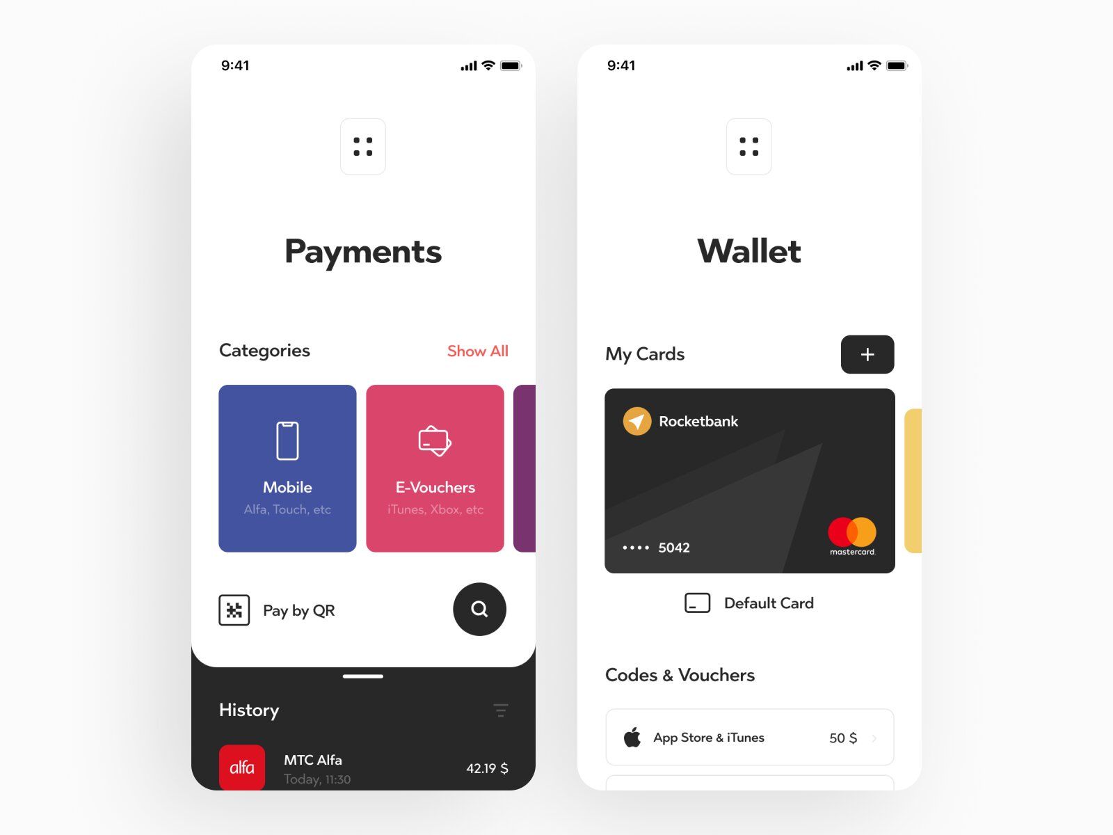 Mobile banking app development process should include making secure banking operations via mobile devices’ features (*image by [Cuberto](https://dribbble.com/cuberto){ rel="nofollow" .default-md}*)