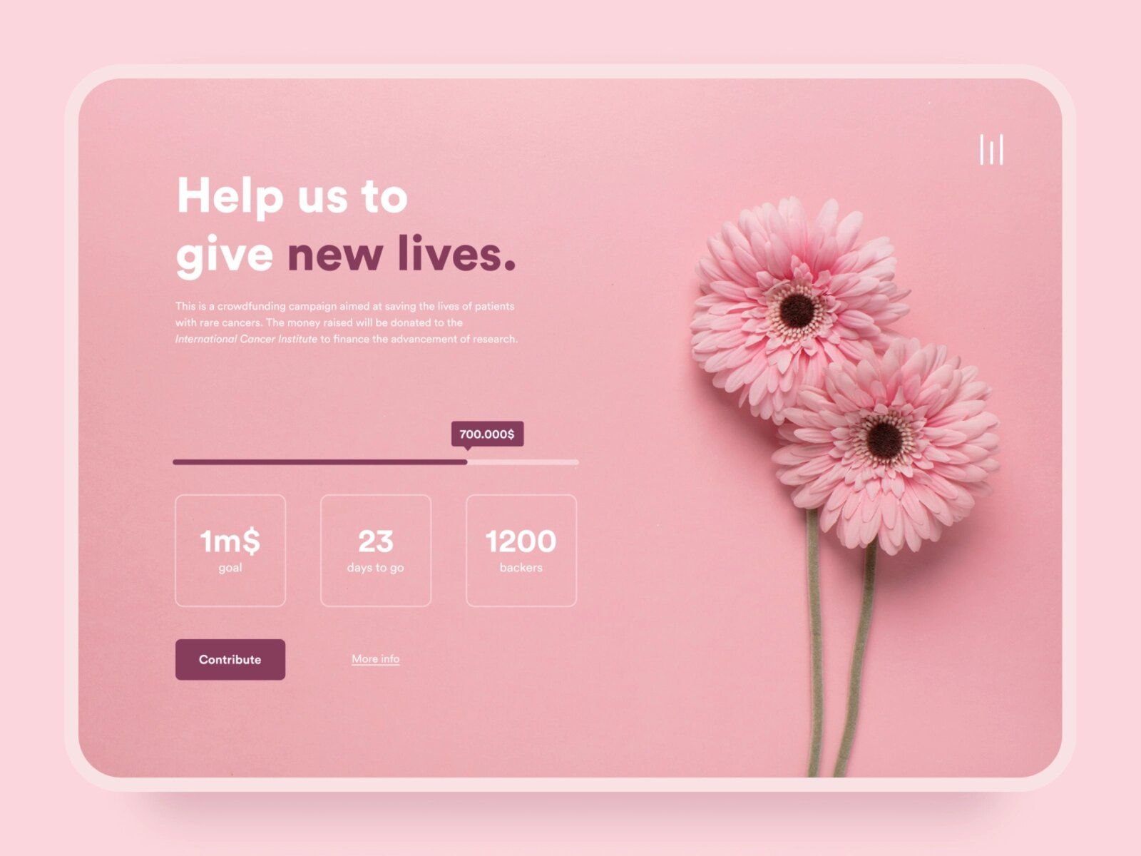 To create a crowdfunding platform that will actually help crowdfunding campaigns raise funds, consider offering various crowdfunding options (equity-based, reward-based, donation-based) (*image by [Cristina Gabrieli](https://dribbble.com/cristinagabrieli){ rel="nofollow" target="_blank" .default-md}*)