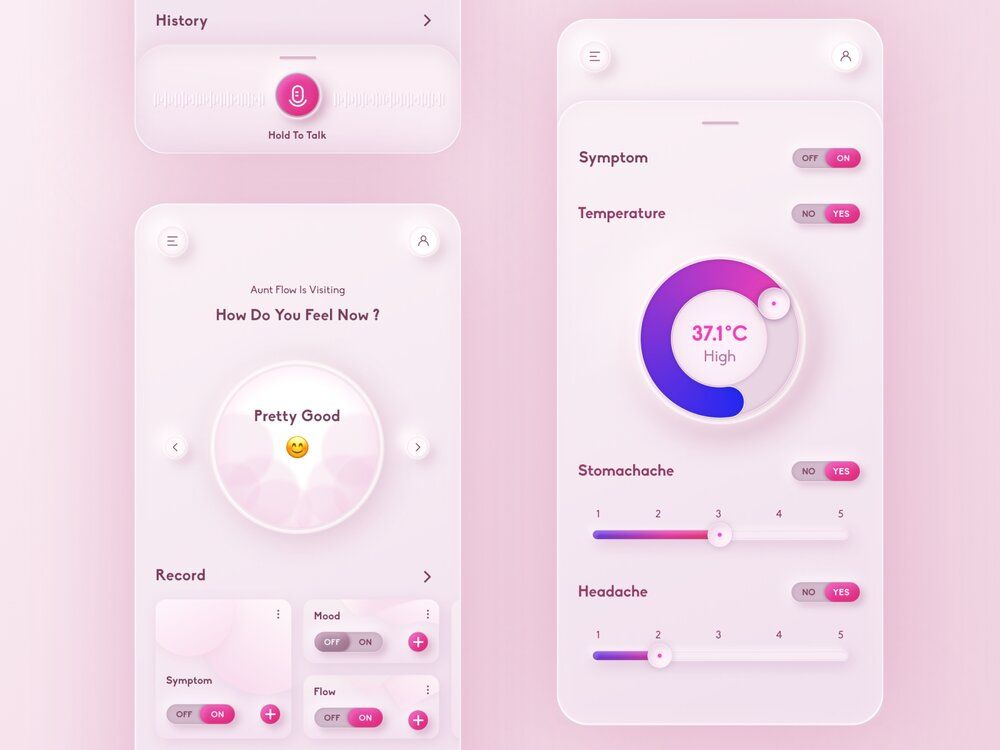 Women health tracking apps can have various educational content apart from main features like period tracker (*image by [SongSong](https://dribbble.com/SongPY){ rel="nofollow" target="_blank" .default-md}*)