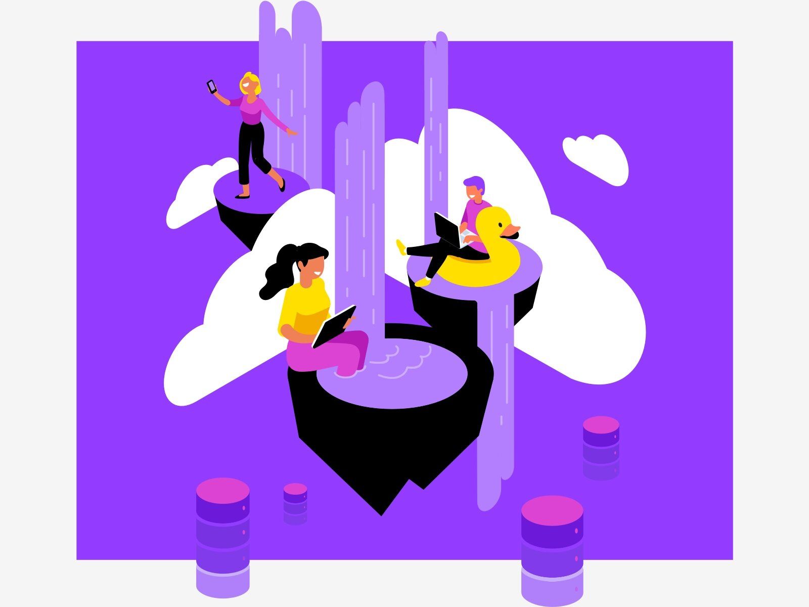Serverless computing allows using a serverless business logic with automatic scaling and services of cloud providers as well with all management tasks taken care of by the provider (*image by [Stas Kulesh 🥝](https://dribbble.com/stas_kulesh){ rel="nofollow" target="_blank" .default-md}*)