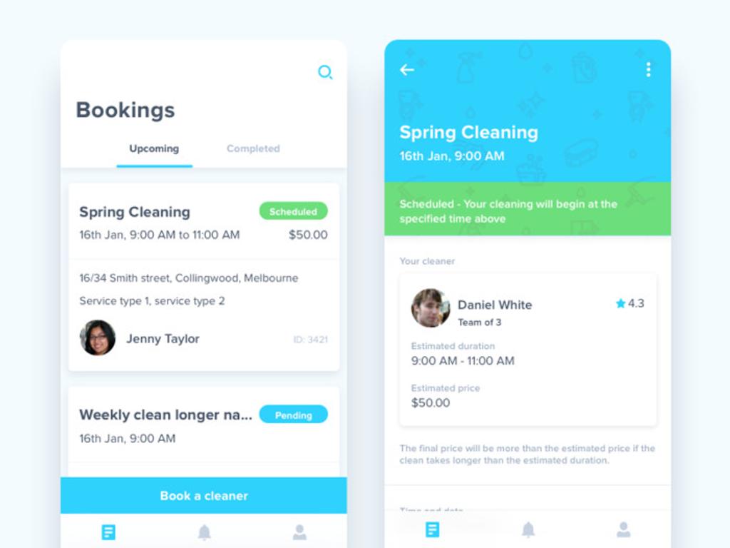 A separate screen allows users to manage their bookings