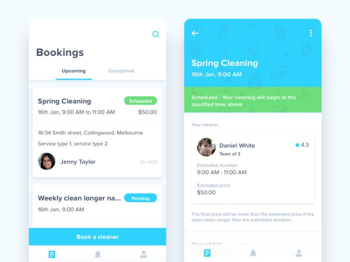 A separate screen allows users to manage their bookings