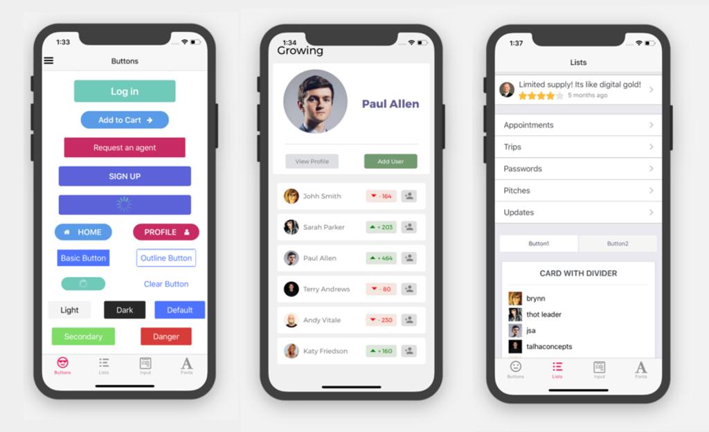 Some of the interface components that can be found in React Native Elements