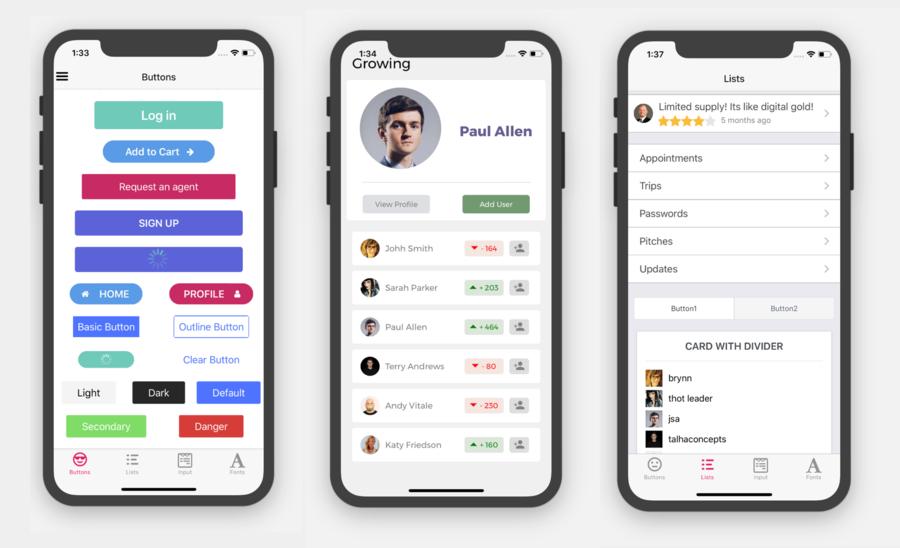 Some of the interface components that can be found in React Native Elements