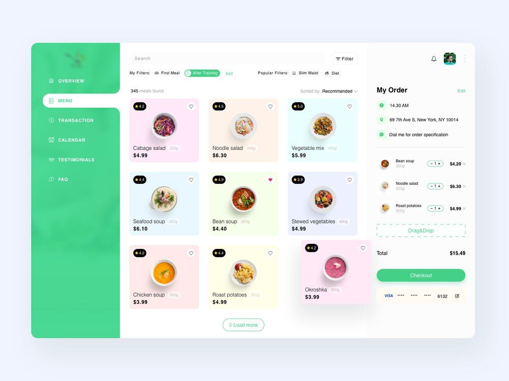 Food delivery website with the Order Screen on the right side of the screen (*image by [Gapsy Studio](https://dribbble.com/gapsystudio){ rel="nofollow" target="_blank" .default-md}*)