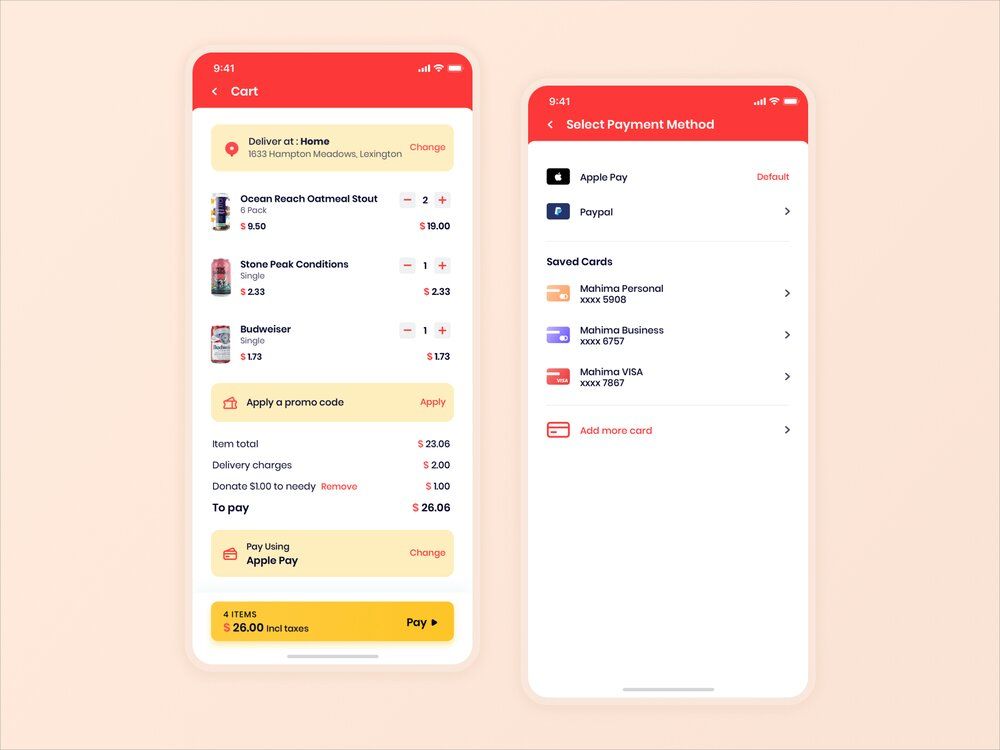 For in-app or in-store purchases, think about adding great payment gateway (*image by [Mahima Mahajan](https://dribbble.com/mahima){ rel="nofollow" target="_blank" .default-md}*)