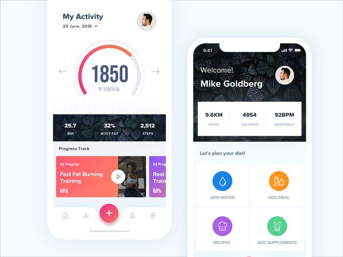 Dashboard is one of the main screens of your diet app (*image by [Rupendesign](https://dribbble.com/rupendesign){ rel="nofollow" .default-md}*)