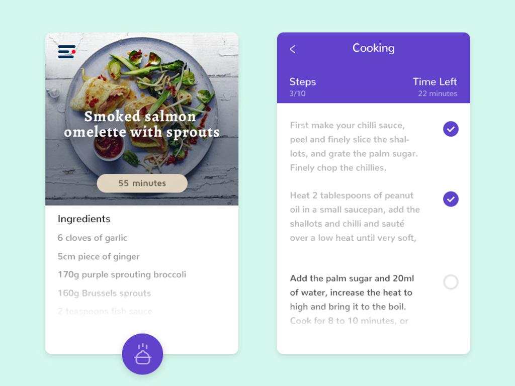 Step-by-step instructions in a cooking app