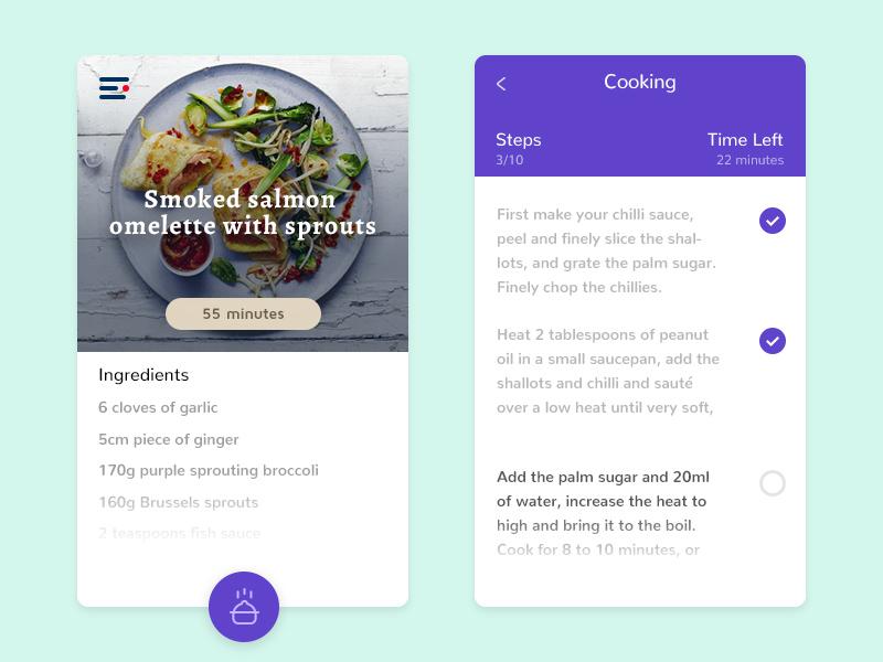 Step-by-step instructions in a cooking app