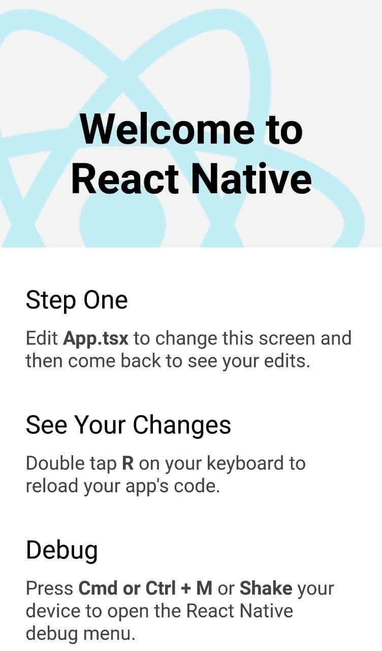 Welcome Screen of the React Native app