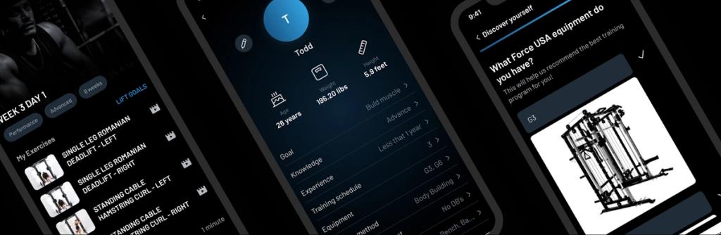 An example of the Force USA app with workout equipment integration