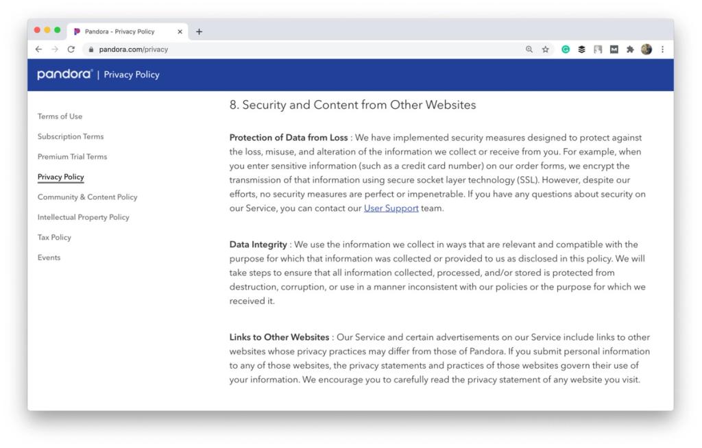 Shot from the Pandora website
