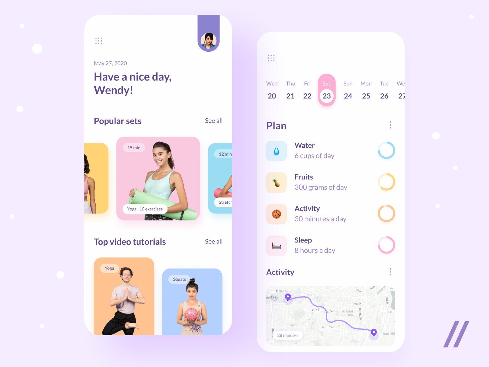 You can mix different features to create a unique fitness experience for your members (*image by [Purrweb UI](https://dribbble.com/purrwebui){ rel="nofollow" target="_blank" .default-md}*)