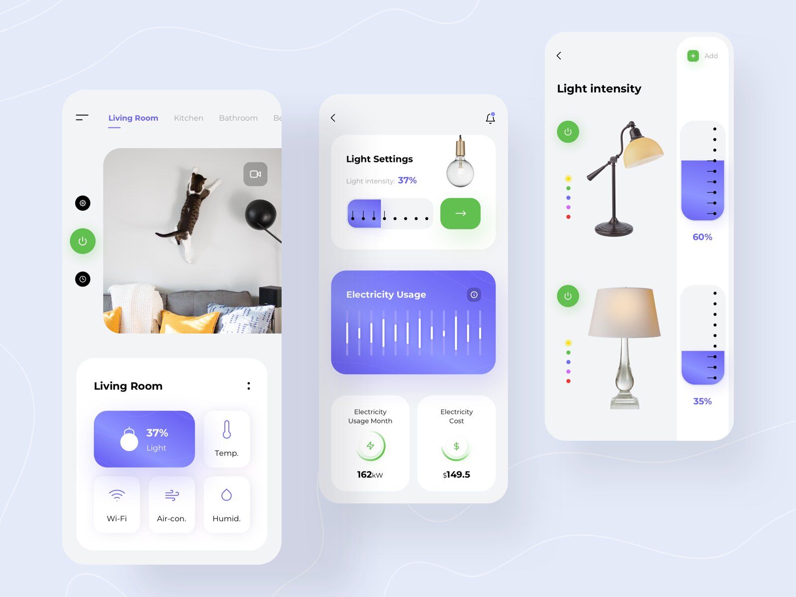 Smart home automation app is a great way to control IoT devices in a smart house (*image by [Nadya Lazurenko](https://dribbble.com/NadyaLazurenko){ rel="nofollow" target="_blank" .default-md}*)