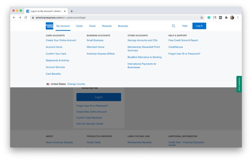 American Express “My account” example