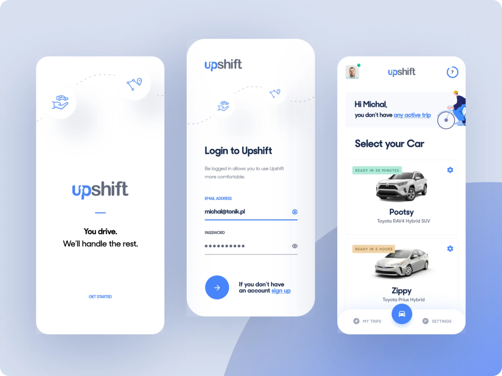 An example of an EV rental app with a user-friendly screen