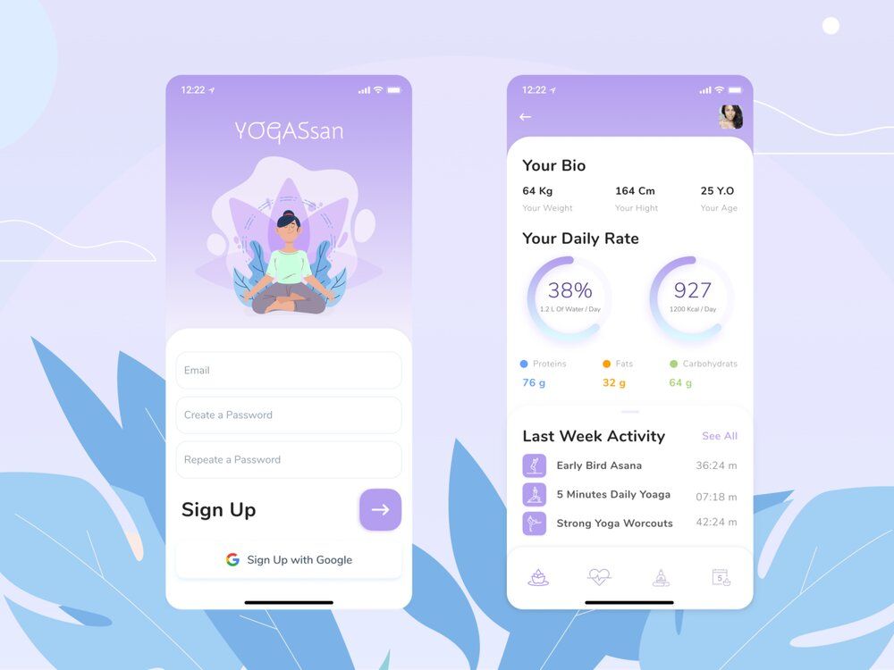 You can add the Sing Up &amp; Profiles features for a healthcare app development (*image by [Tatiana Livinska](https://dribbble.com/livinskatanya){ rel="nofollow" target="_blank" .default-md}*)