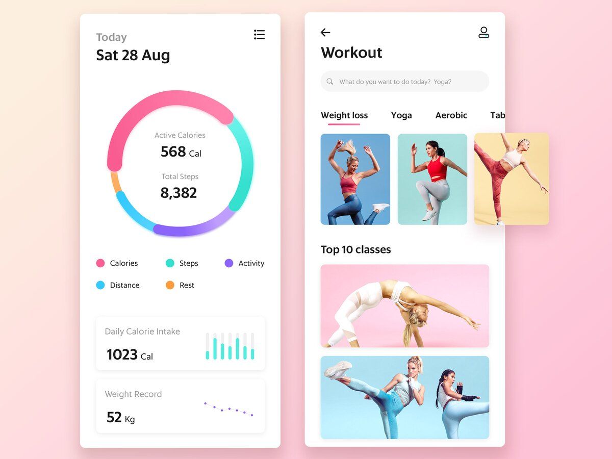 Google Fit can provide your app with different types of data: calories, steps, activity, etc. (*image by [Ellen Chen](https://dribbble.com/ellencc)