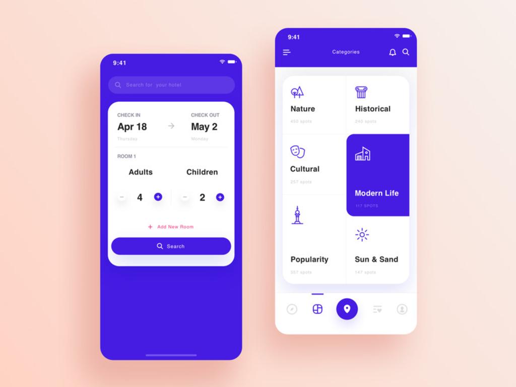 The search screen in the hotel booking app (*image by [Caroline](https://dribbble.com/CarolineCHENJIA123){ rel="nofollow" .default-md}*)