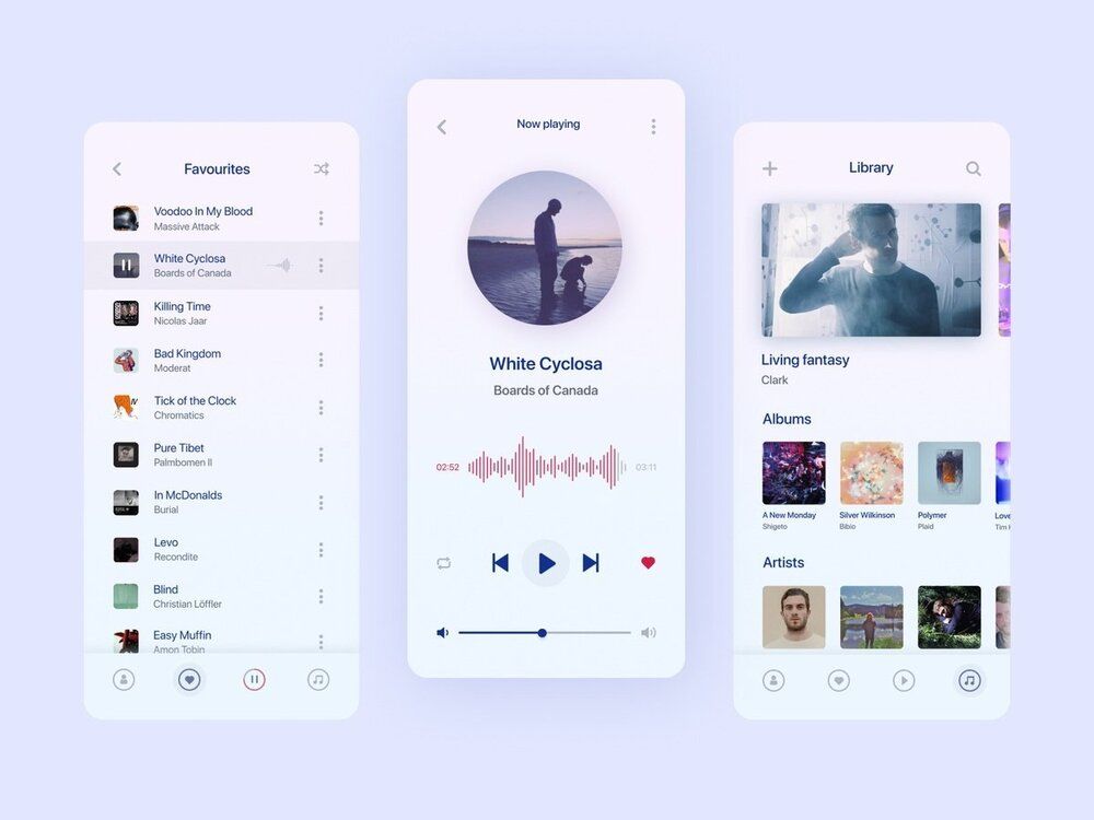 Example of music streaming app player (*image by [Veronika Kravchenko](https://dribbble.com/silent_sleepwalker){ rel="nofollow" target="_blank" .default-md}*)