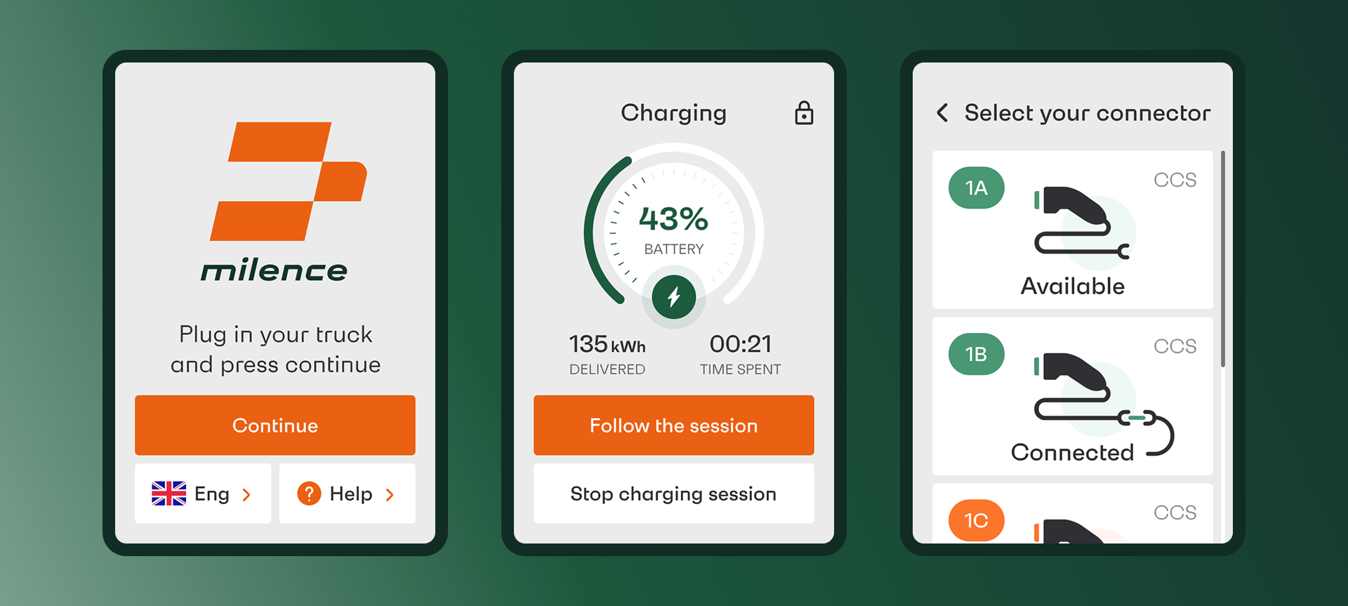 Screenshots of the Milence app
