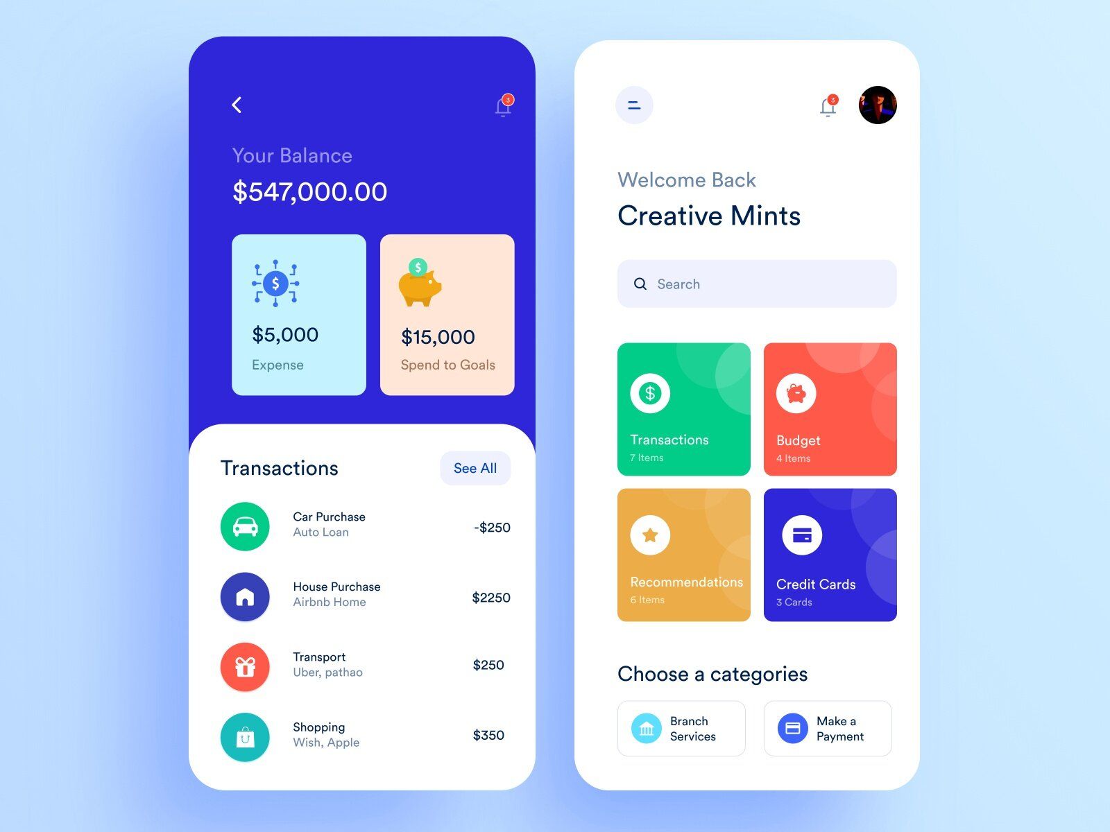 Think about adding the home screen feature to the mobile app during mobile banking application development (*image by [Masudur Rahman](https://dribbble.com/uigeek){ rel="nofollow" .default-md}*)