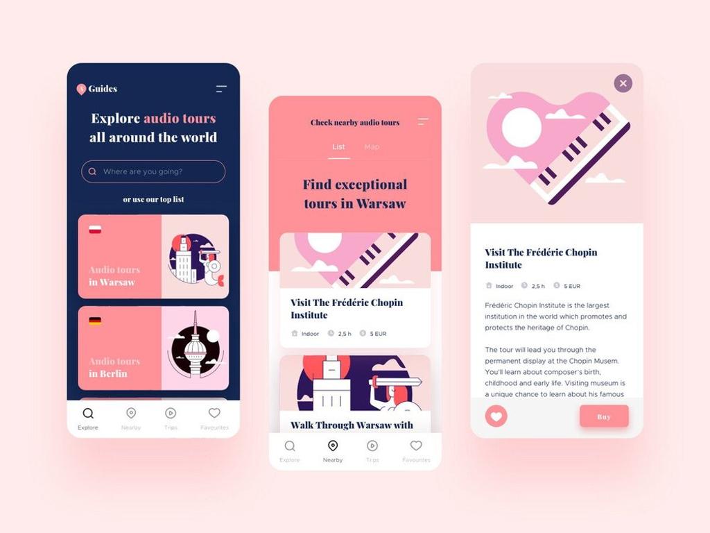 Create an app with audio guides from all around the world (*image by [Alex Shumko](https://dribbble.com/AlexShumko){ rel="nofollow" target="_blank" .default-md}*)