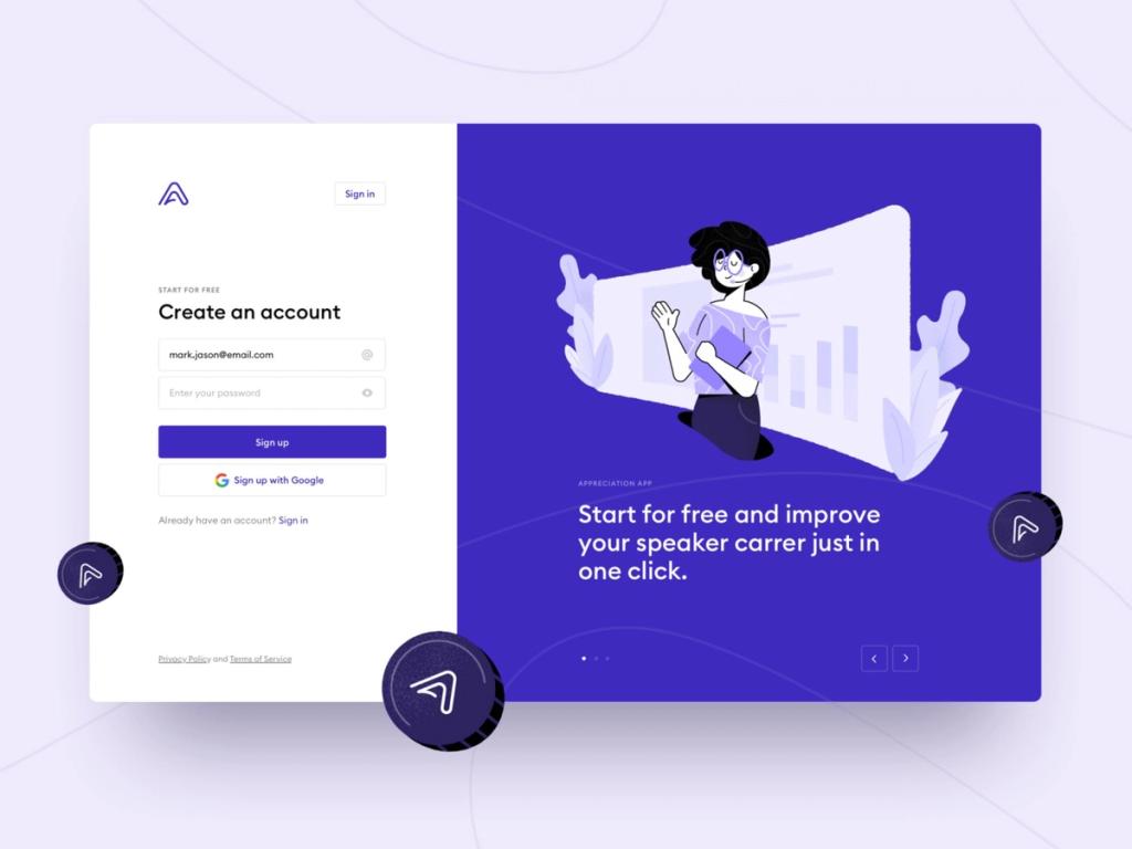 A simple Sign Up for a successful marketplace design