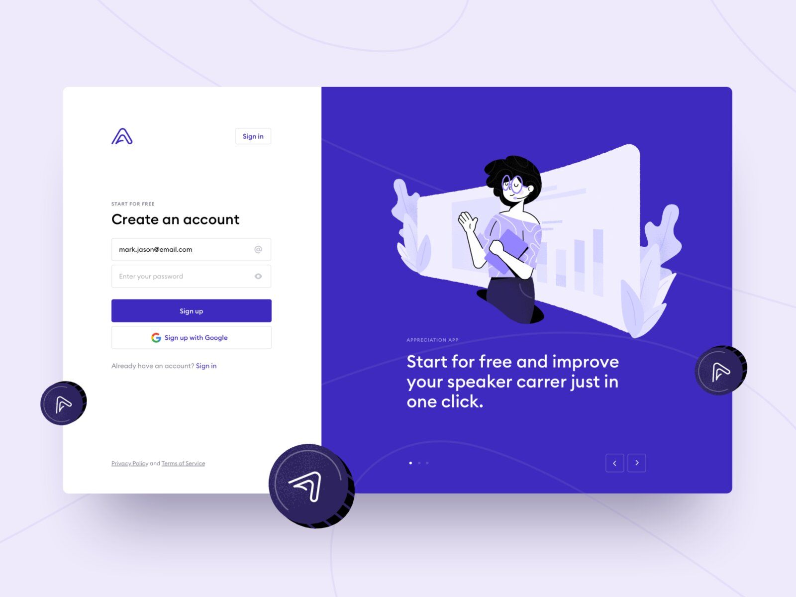 A simple Sign Up for a successful marketplace design (*image by [Dawid Pietrasiak](https://dribbble.com/dawidpietrasiak){ rel="nofollow" target="_blank" .default-md}*)