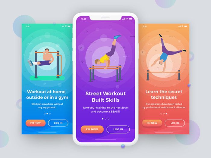 An example of onboarding in a fitness app (*image by [Dawid Tomczyk](https://dribbble.com/dawidtomczyk){ rel="nofollow" .default-md}*)