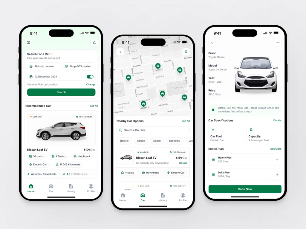 An example of car rental app development