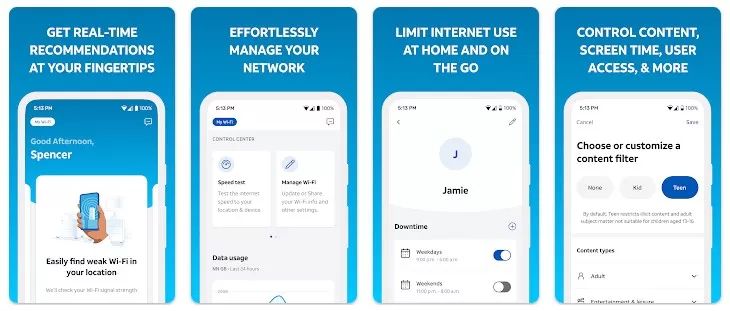 Screenshots of the main features in the AT&T Smart Home Manager app