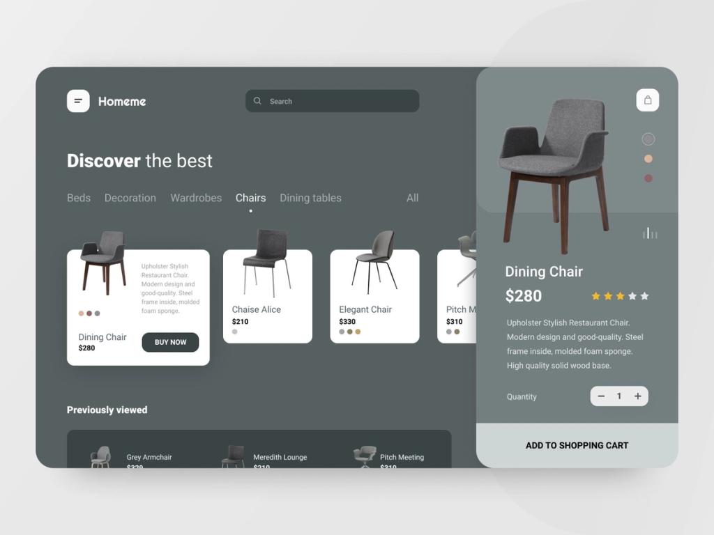 A Product Screen with sections for product description made within an eCommerce website designing