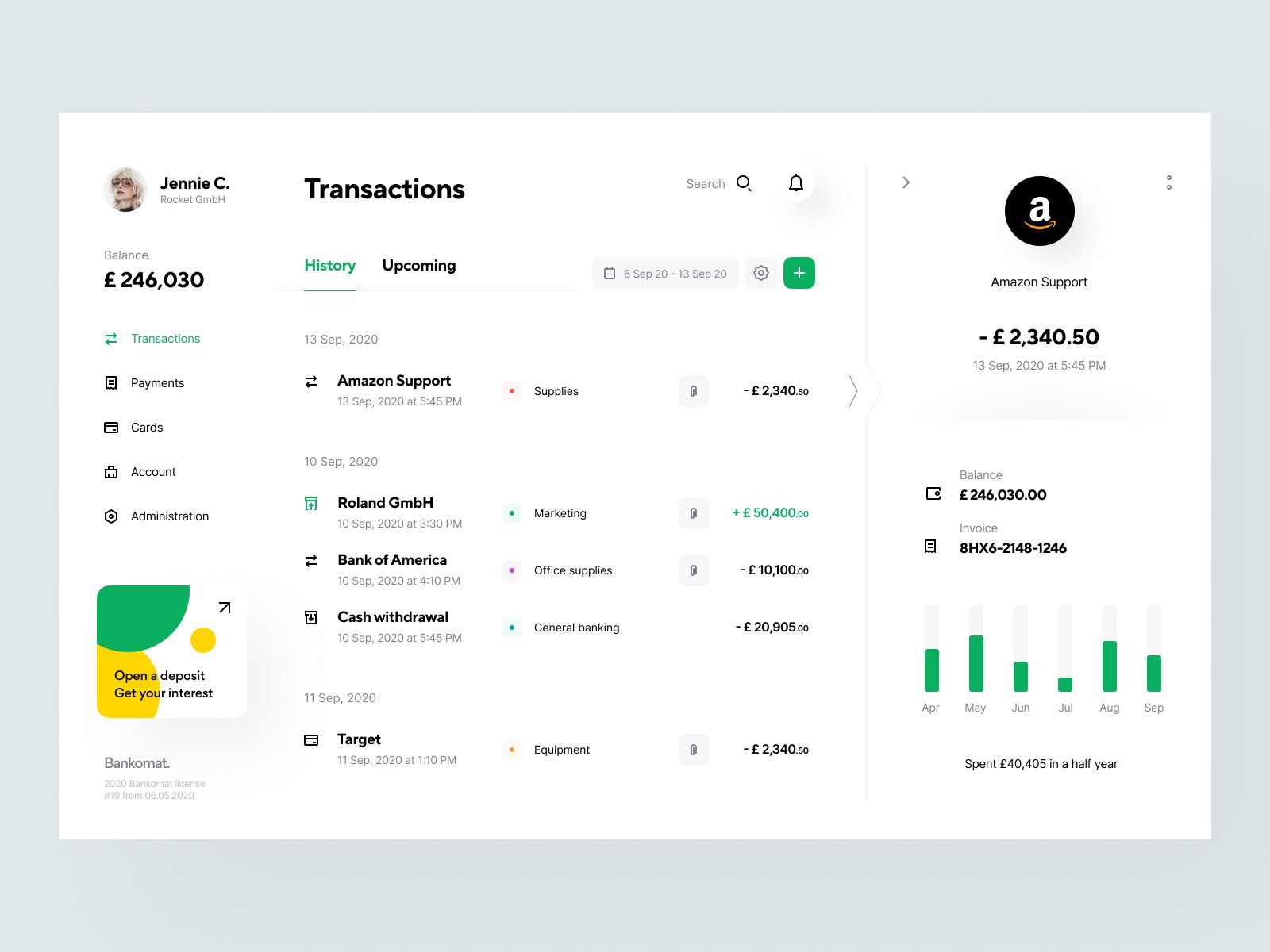 Transactions history of a financial site should contain all necessary information about them for great experience for customers (*image by [Vladimir Gruev](https://dribbble.com/gruev){ rel="nofollow" .default-md}*)