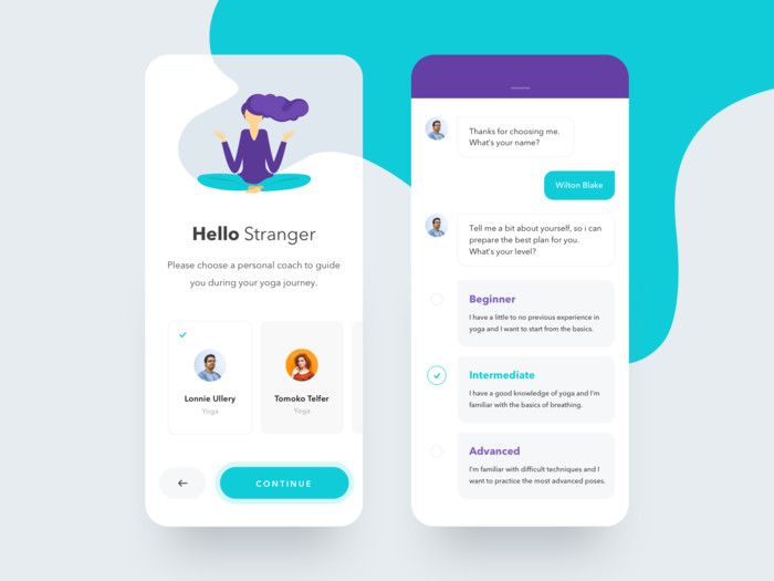 Mobile Yoga Startups are mostly based on the idea of providing guidance to yoga practicioners (*image by [Anton Mikhaltsov](https://dribbble.com/mikhaltsov23){ rel="nofollow" .default-md}*)