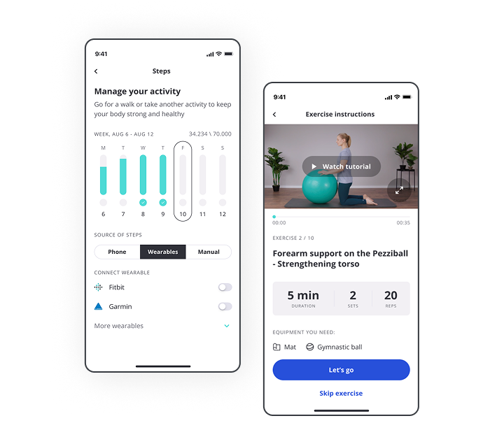 Screenshots of the Caspar Health app developed using Stormotion's React Native application development services