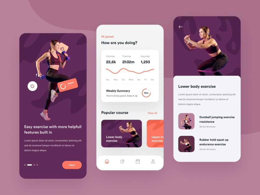 Fitness mobile platform (*image by [Fadhilah Rizky](https://dribbble.com/Fadhilahrizky){ rel="nofollow" .default-md}*)