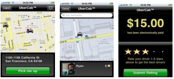 One of the first version of the Uber app