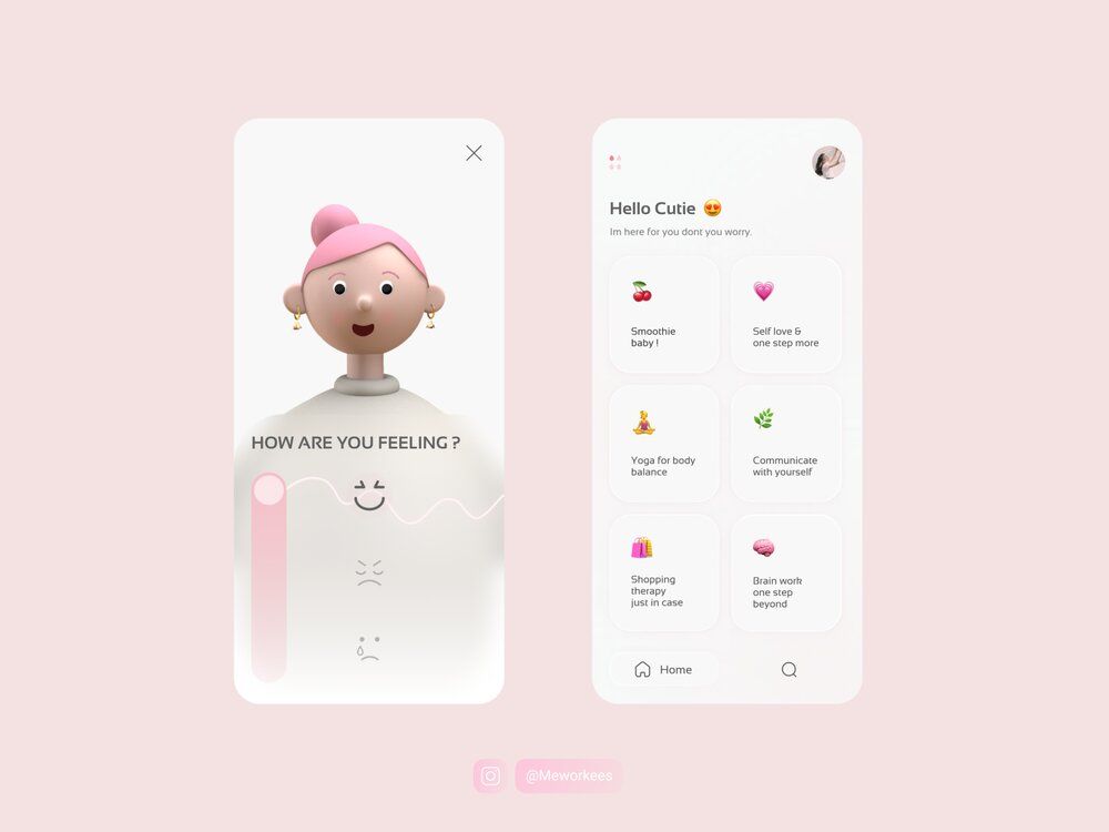 Mobile apps for women like birth control app or fertility tracker app can take app this as an example (*image by [Kimia Badiei](https://dribbble.com/kiame){ rel="nofollow" target="_blank" .default-md}*)