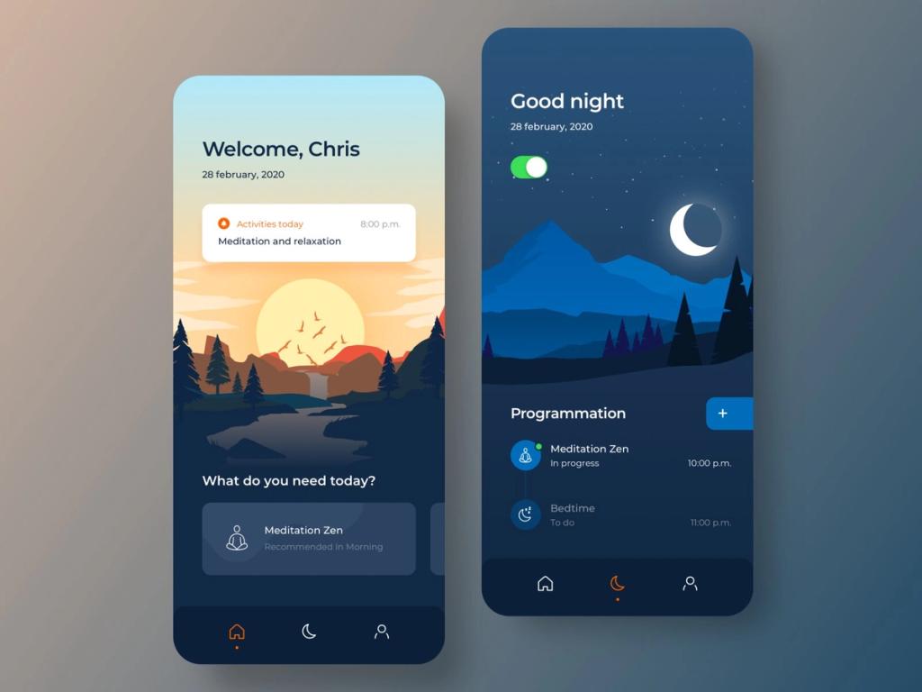 Mindfulness app can also contribute to a healthy lifestyle (*image by [Angel Villanueva](https://dribbble.com/sogaso){ rel="nofollow" target="_blank" .default-md}*)