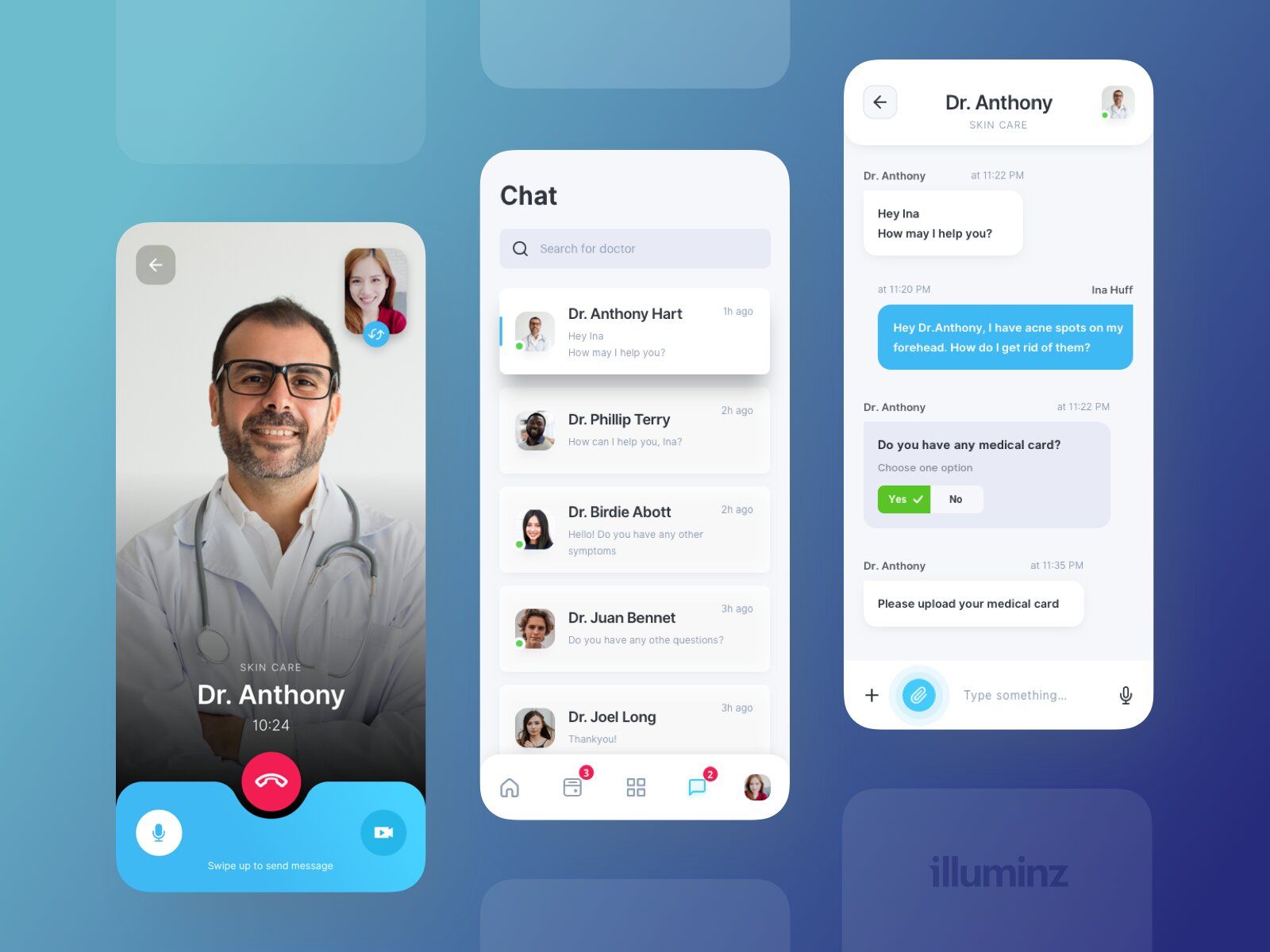 Chat in a telemedicine app (*image by [Arjun Singh](https://dribbble.com/arjun_singh){ rel="nofollow" .default-md}*)