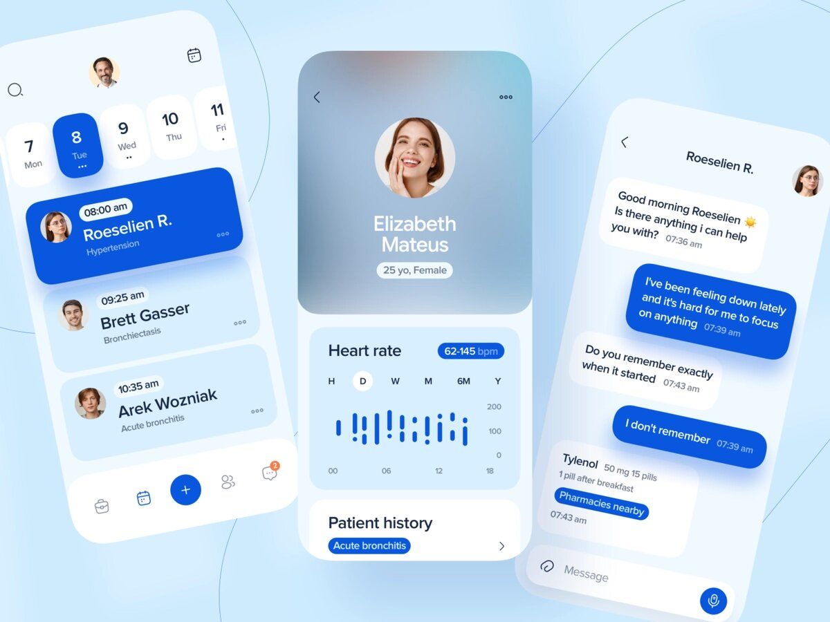 IoT healthcare solutions are connected devices that enable better patient monitoring and allow people to take better care of their own health (*image by [Anastasia](https://dribbble.com/anastasia-tino){ rel="nofollow" target="_blank" .default-md}*)