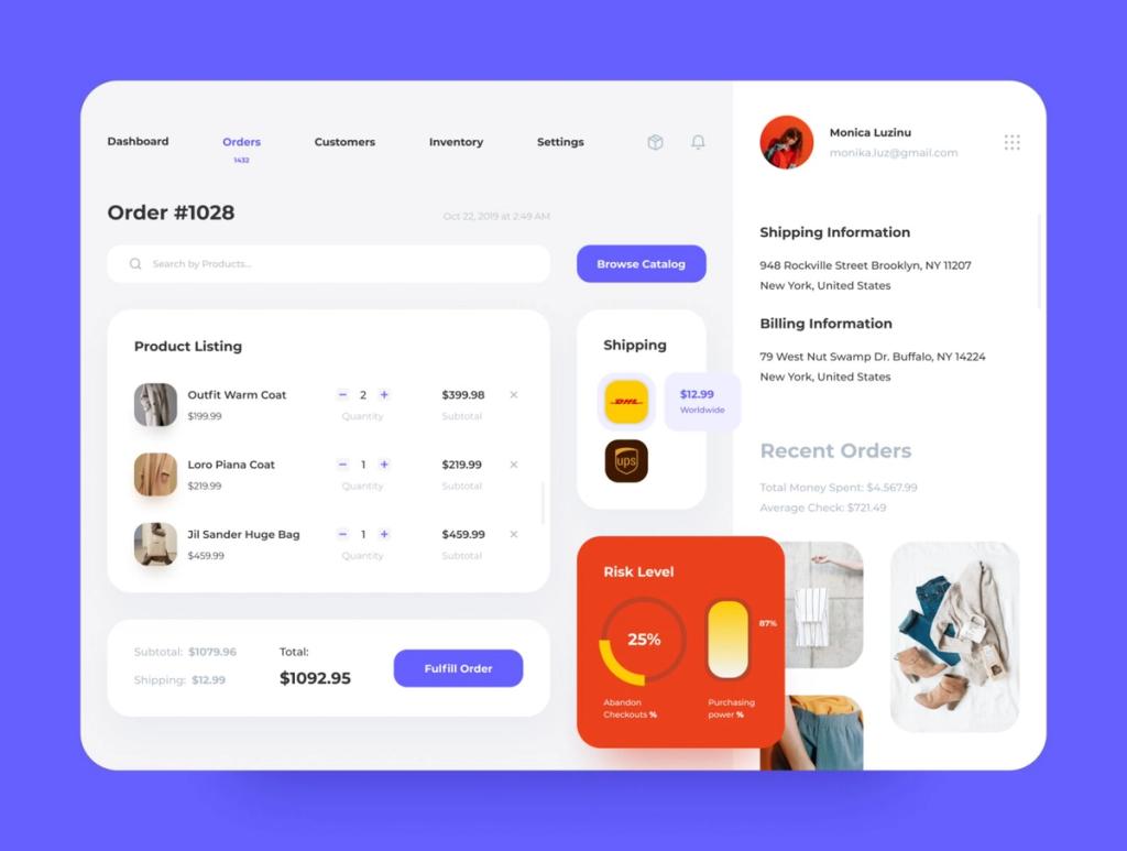 Example of the Order Screen on a marketplace website