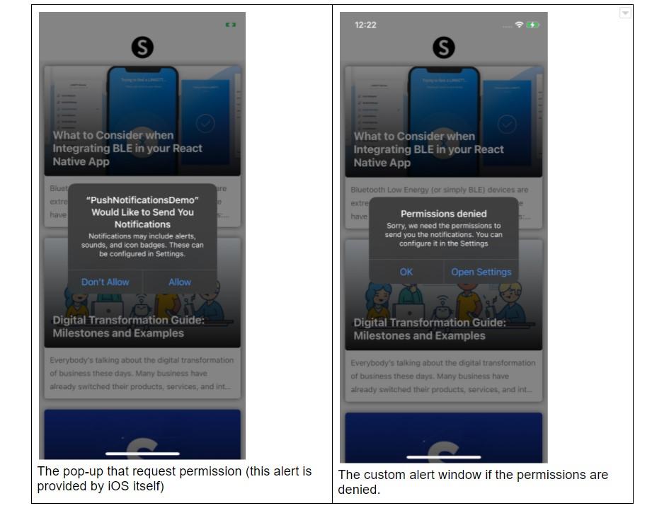 Pop-up that asks for permission &amp; alers if permossions were denied